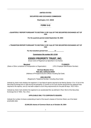 Thumbnail Essex Property Trust
 10-Q Quarterly Report FY 