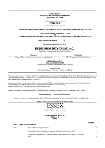Thumbnail Essex Property Trust
 10-Q Quarterly Report FY 