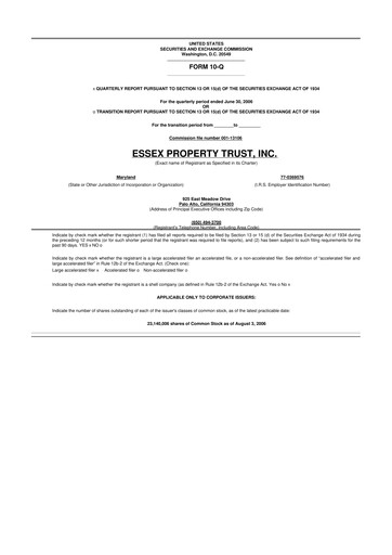 Thumbnail Essex Property Trust
 10-Q Quarterly Report FY 