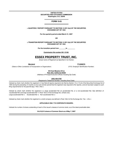 Thumbnail Essex Property Trust
 10-Q Quarterly Report FY 