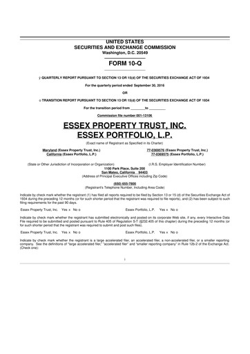 Thumbnail Essex Property Trust
 10-Q Quarterly Report FY2016 