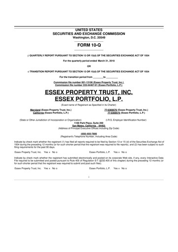 Thumbnail Essex Property Trust
 10-Q Quarterly Report FY2018 