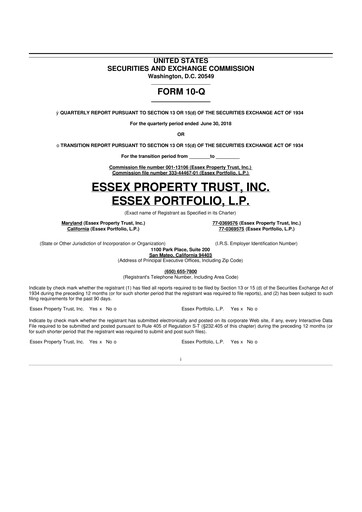 Thumbnail Essex Property Trust
 10-Q Quarterly Report FY2018 