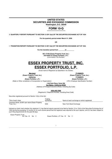 Thumbnail Essex Property Trust
 10-Q Quarterly Report FY 