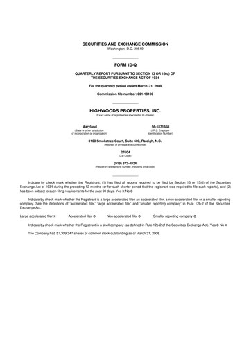 Miniature Highwoods Properties
 10-Q Rapport trimestriel  