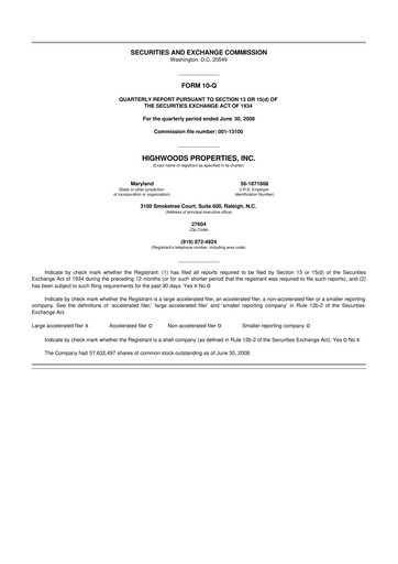 Miniature Highwoods Properties
 10-Q Rapport trimestriel  