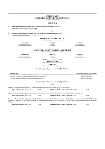 Thumbnail Highwoods Properties
 10-K Annual Report 