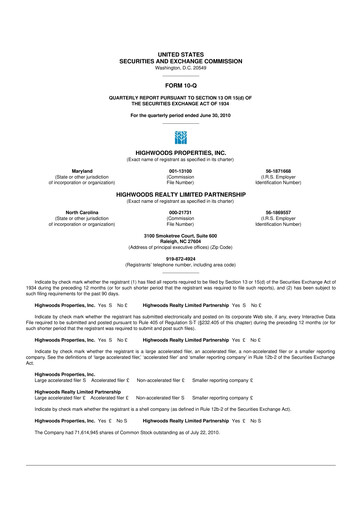 Miniature Highwoods Properties
 10-Q Rapport trimestriel 2010 