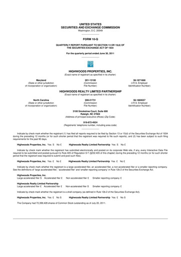 Miniature Highwoods Properties
 10-Q Rapport trimestriel  