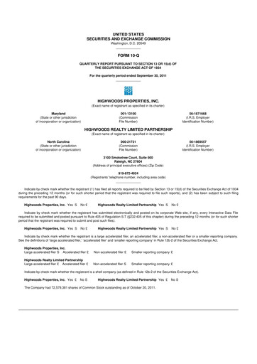 Miniature Highwoods Properties
 10-Q Rapport trimestriel 2011 
