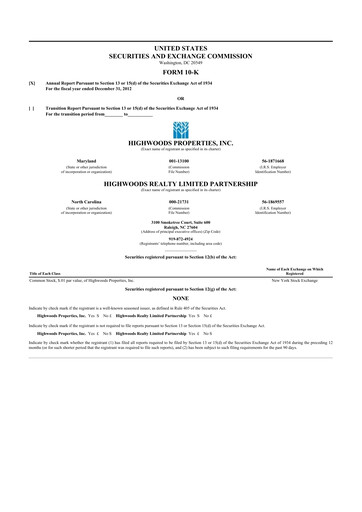 Thumbnail Highwoods Properties
 10-K Annual Report 2012