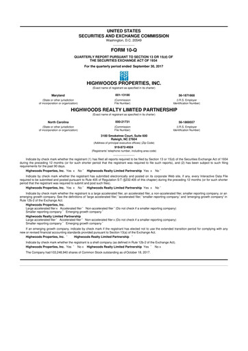 Miniature Highwoods Properties
 10-Q Rapport trimestriel  