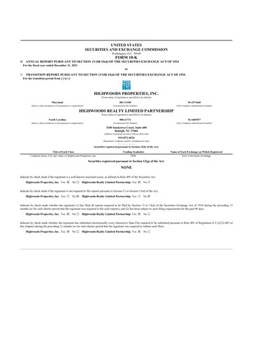 Thumbnail Highwoods Properties
 10-K Annual Report 