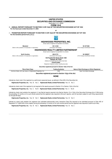 Miniature Highwoods Properties
 10-K Rapport annuel 