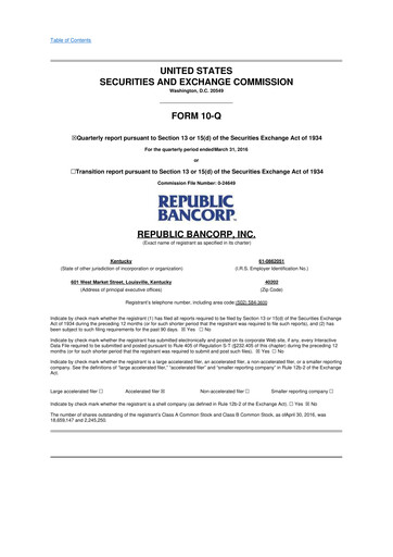 Thumbnail Republic Bank 10-Q Quarterly Report FY2016 