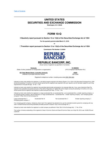 Thumbnail Republic Bank 10-Q Quarterly Report FY2018 