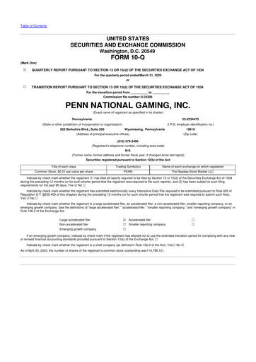 Thumbnail PENN Entertainment
 10-Q Quarterly Report FY2020 