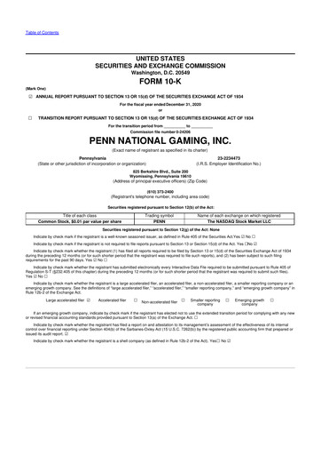 Thumbnail PENN Entertainment
 10-K Annual Report 2020