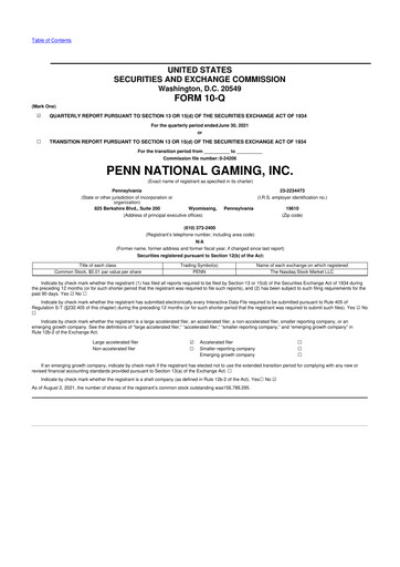 Thumbnail PENN Entertainment
 10-Q Quarterly Report FY2021 