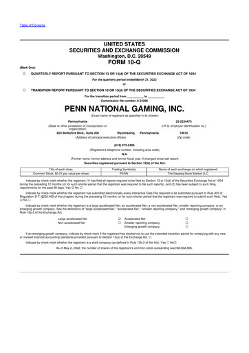 Thumbnail PENN Entertainment
 10-Q Quarterly Report FY2022 