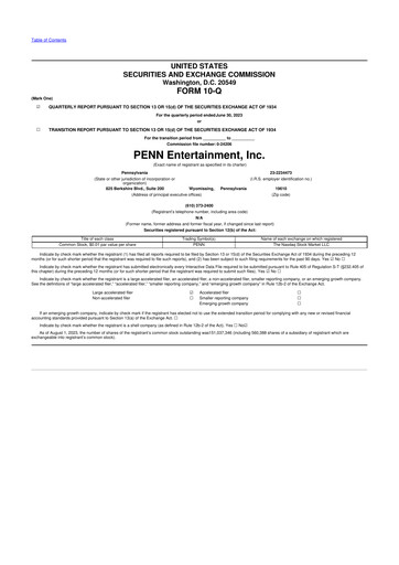 Thumbnail PENN Entertainment
 10-Q Quarterly Report FY2023 