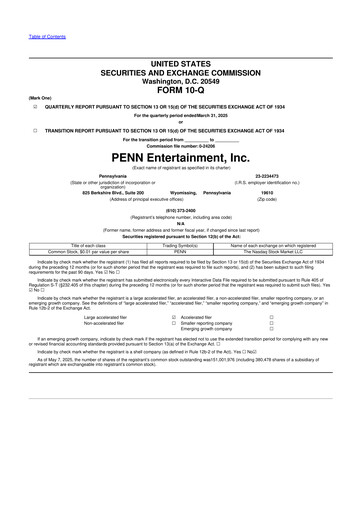 Thumbnail PENN Entertainment
 10-Q Quarterly Report FY2025 