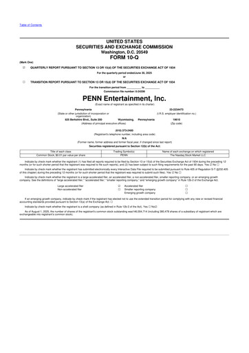 Thumbnail PENN Entertainment
 10-Q Quarterly Report FY2025 