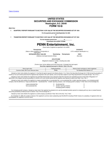 Thumbnail PENN Entertainment
 10-Q Quarterly Report FY2025 