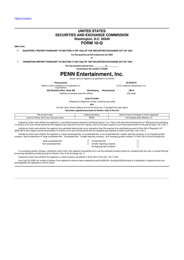 Thumbnail PENN Entertainment
 10-Q Quarterly Report FY2026 