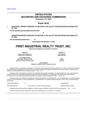 Thumbnail First Industrial Realty Trust 10-Q Quarterly Report FY2014 