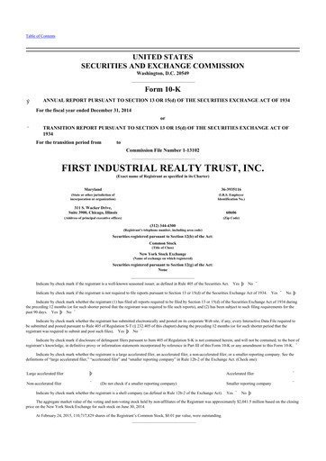 Thumbnail First Industrial Realty Trust 10-K Annual Report 2014