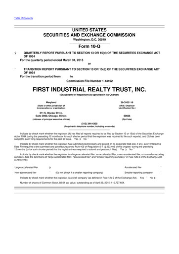 Thumbnail First Industrial Realty Trust 10-Q Quarterly Report FY2015 