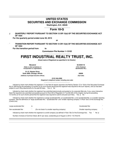 Thumbnail First Industrial Realty Trust 10-Q Quarterly Report FY2015 