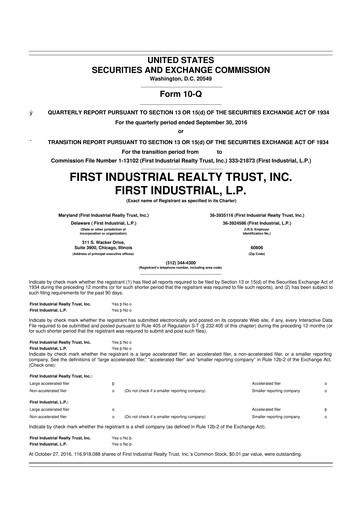 Thumbnail First Industrial Realty Trust 10-Q Quarterly Report FY 