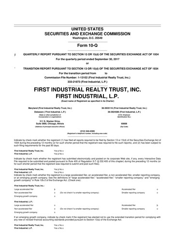 Thumbnail First Industrial Realty Trust 10-Q Quarterly Report FY 