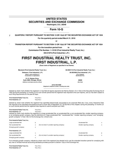 Thumbnail First Industrial Realty Trust 10-Q Quarterly Report FY 