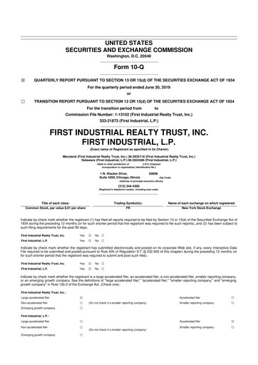 Thumbnail First Industrial Realty Trust 10-Q Quarterly Report FY2019 