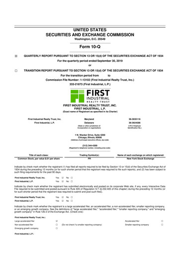 Thumbnail First Industrial Realty Trust 10-Q Quarterly Report FY 