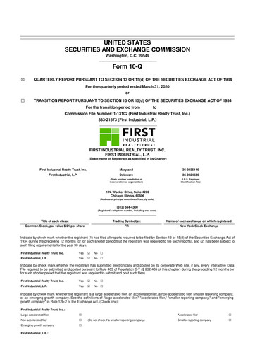 Thumbnail First Industrial Realty Trust 10-Q Quarterly Report FY 