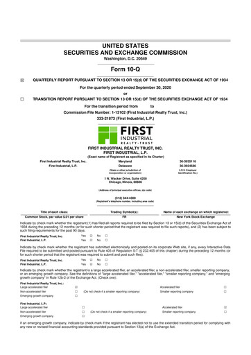 Thumbnail First Industrial Realty Trust 10-Q Quarterly Report FY 