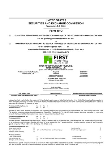 Thumbnail First Industrial Realty Trust 10-Q Quarterly Report FY 
