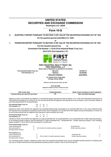 Thumbnail First Industrial Realty Trust 10-Q Quarterly Report FY 