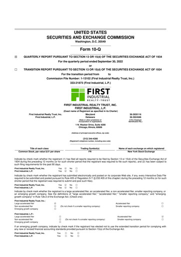Thumbnail First Industrial Realty Trust 10-Q Quarterly Report FY 
