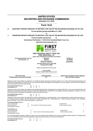 Thumbnail First Industrial Realty Trust 10-Q Quarterly Report FY 