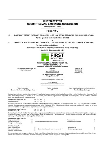 Thumbnail First Industrial Realty Trust 10-Q Quarterly Report FY 