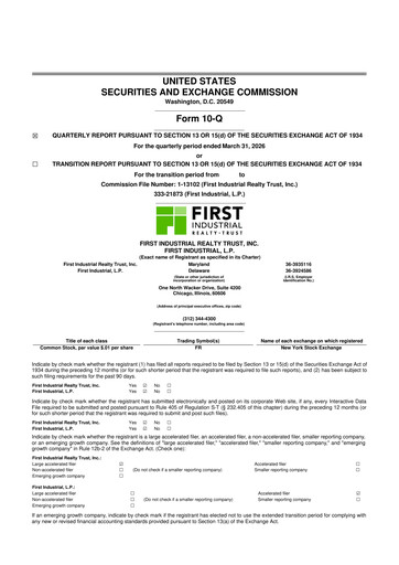 Miniature First Industrial Realty Trust 10-Q Rapport trimestriel  