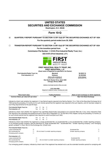 Thumbnail First Industrial Realty Trust 10-Q Quarterly Report FY 