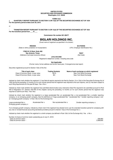Thumbnail Biglari 10-Q Quarterly Report FY2019 