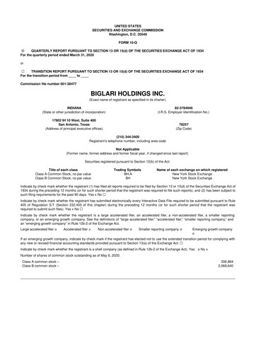 Thumbnail Biglari 10-Q Quarterly Report FY2020 