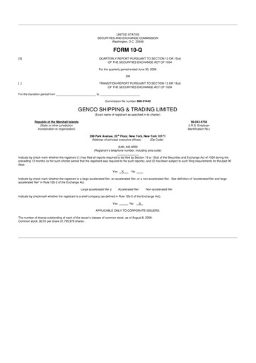 Thumbnail Genco Shipping & Trading 10-Q Quarterly Report FY 